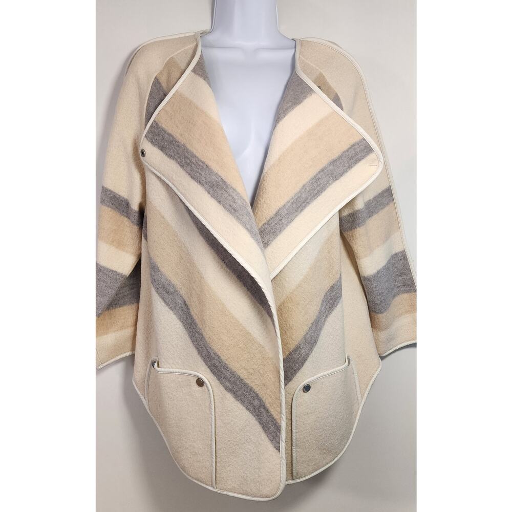 Chico's Wool‎ Striped Asymmetrical Jacket Open Front Neutral Cozy Size 0